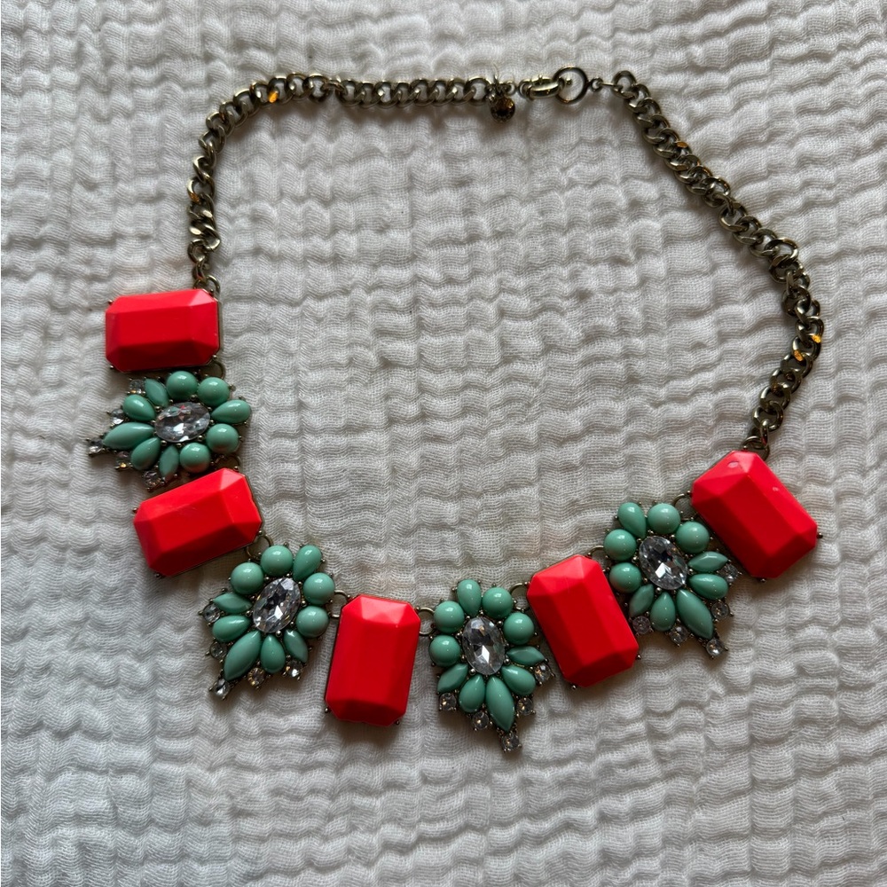J. Crew Factory Coral and Mint Gemstone Necklace